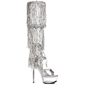 609-LADY 6" Stiletto Sandal with Knee High Metallic Fringe