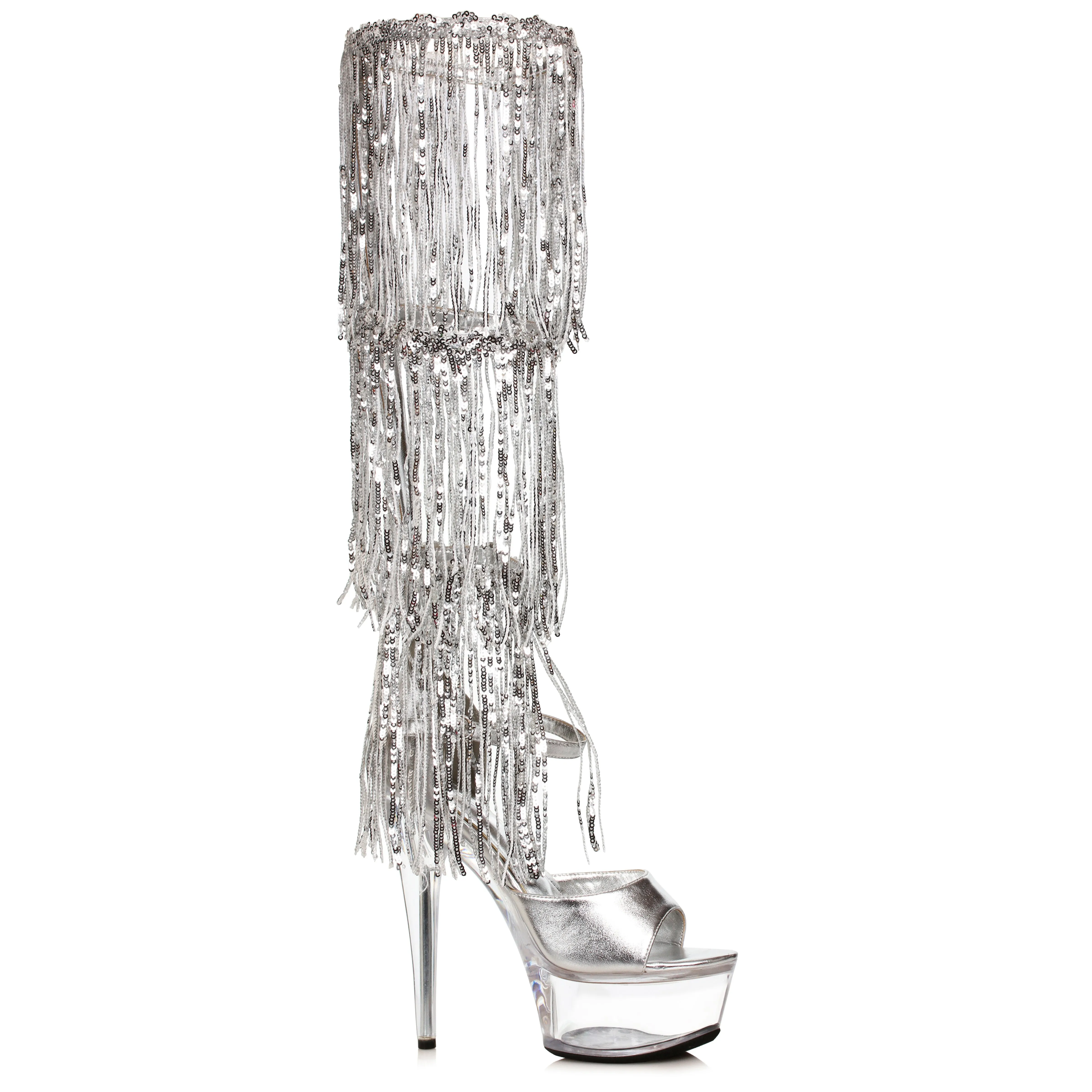 609-LADY 6" Stiletto Sandal with Knee High Metallic Fringe