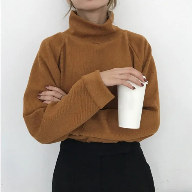 AECU1 Turtleneck Knitted Jumper Sweater Casual Pullover