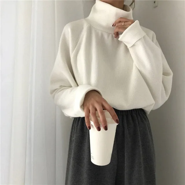 AECU1 Turtleneck Knitted Jumper Sweater Casual Pullover