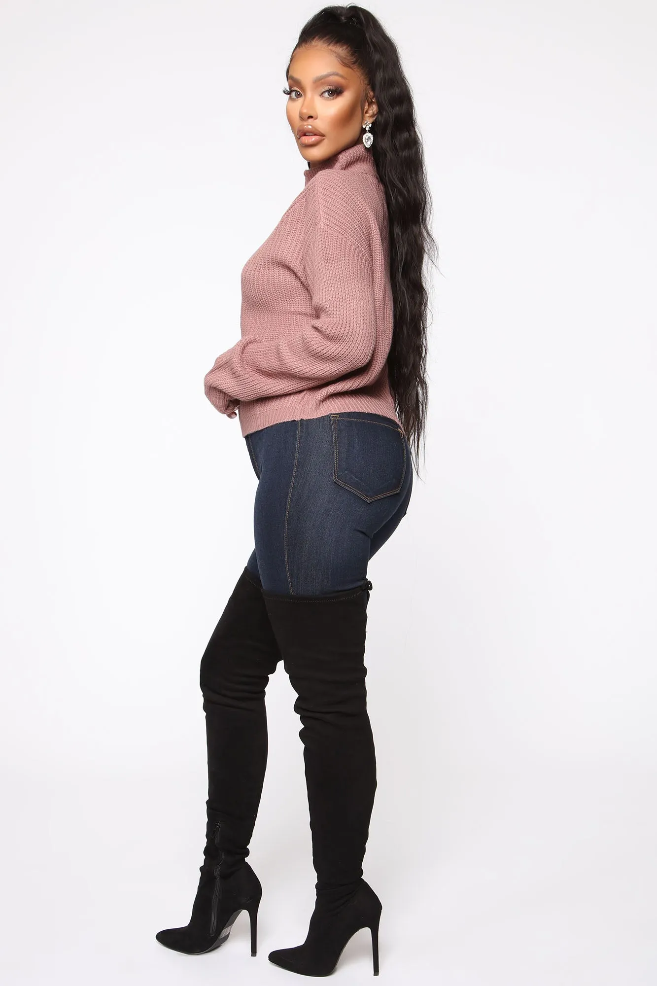 Better Than You Know Quarter Zip Sweater - Mauve