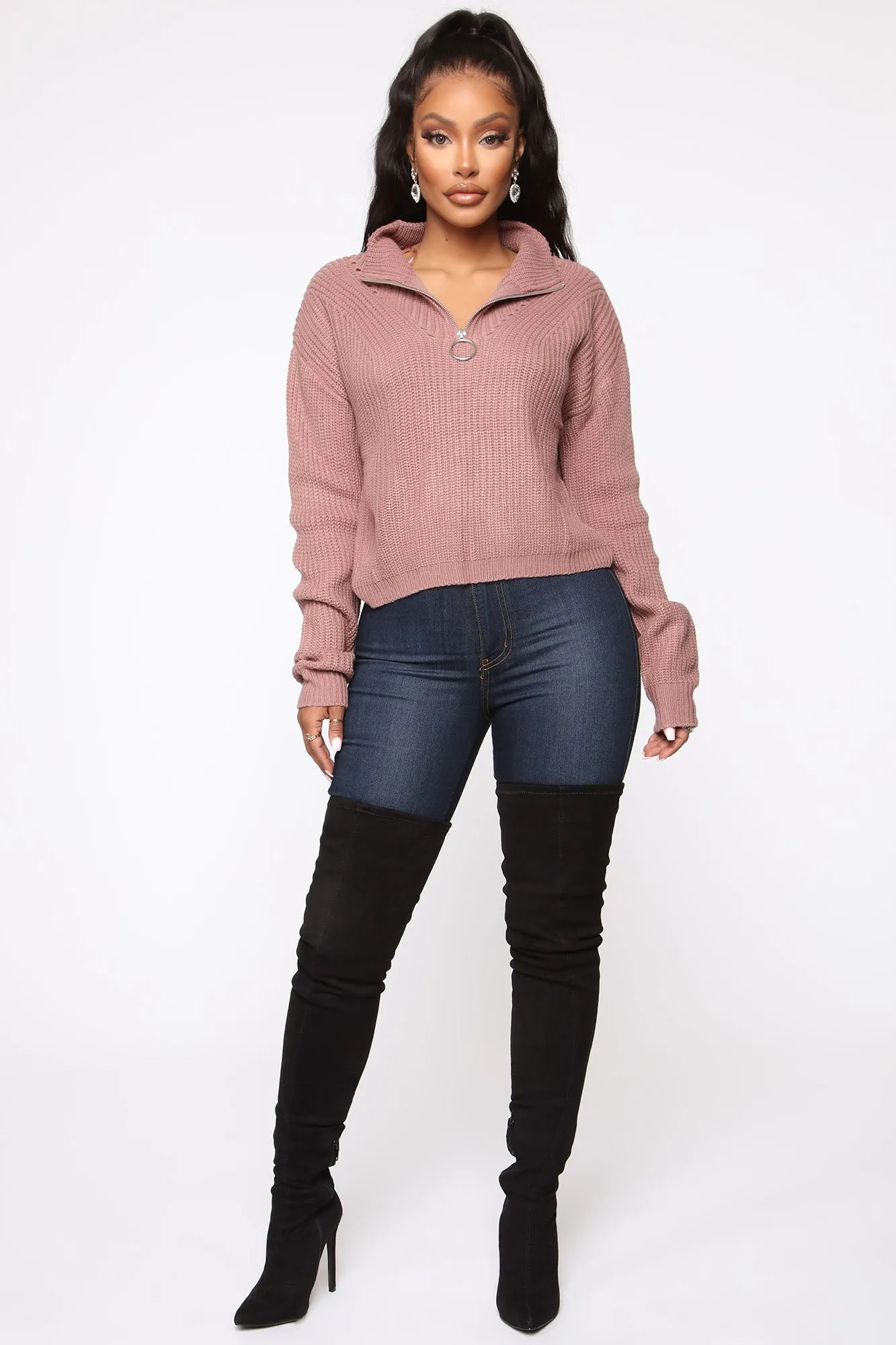 Better Than You Know Quarter Zip Sweater - Mauve