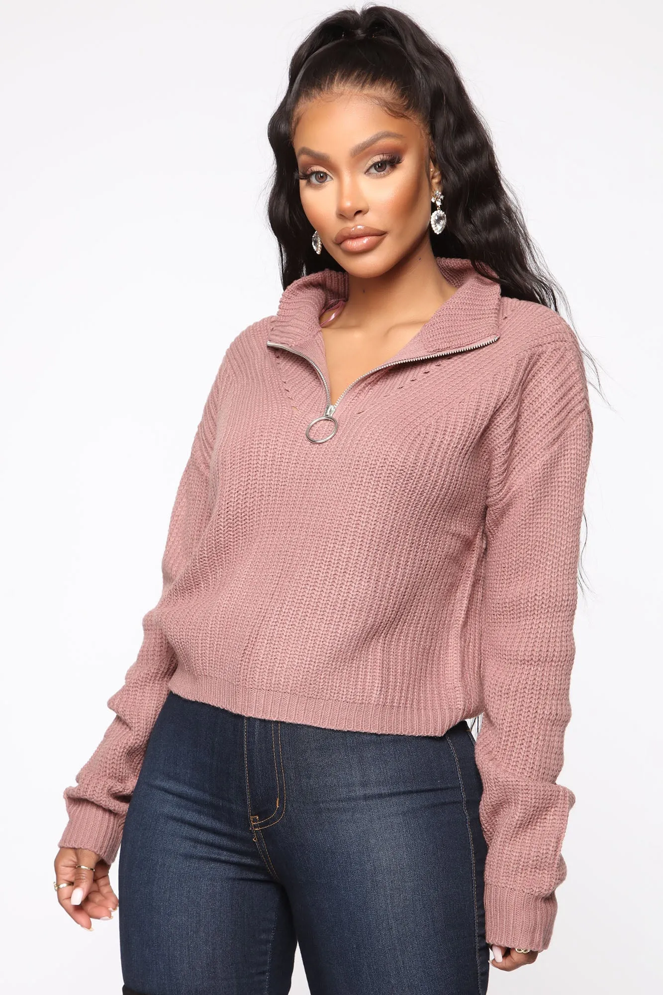 Better Than You Know Quarter Zip Sweater - Mauve