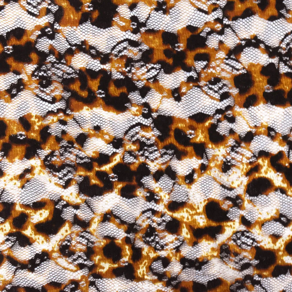 Black-Brown-Multi Cheetah Printed Stretch Mesh Lace Knit Fabric