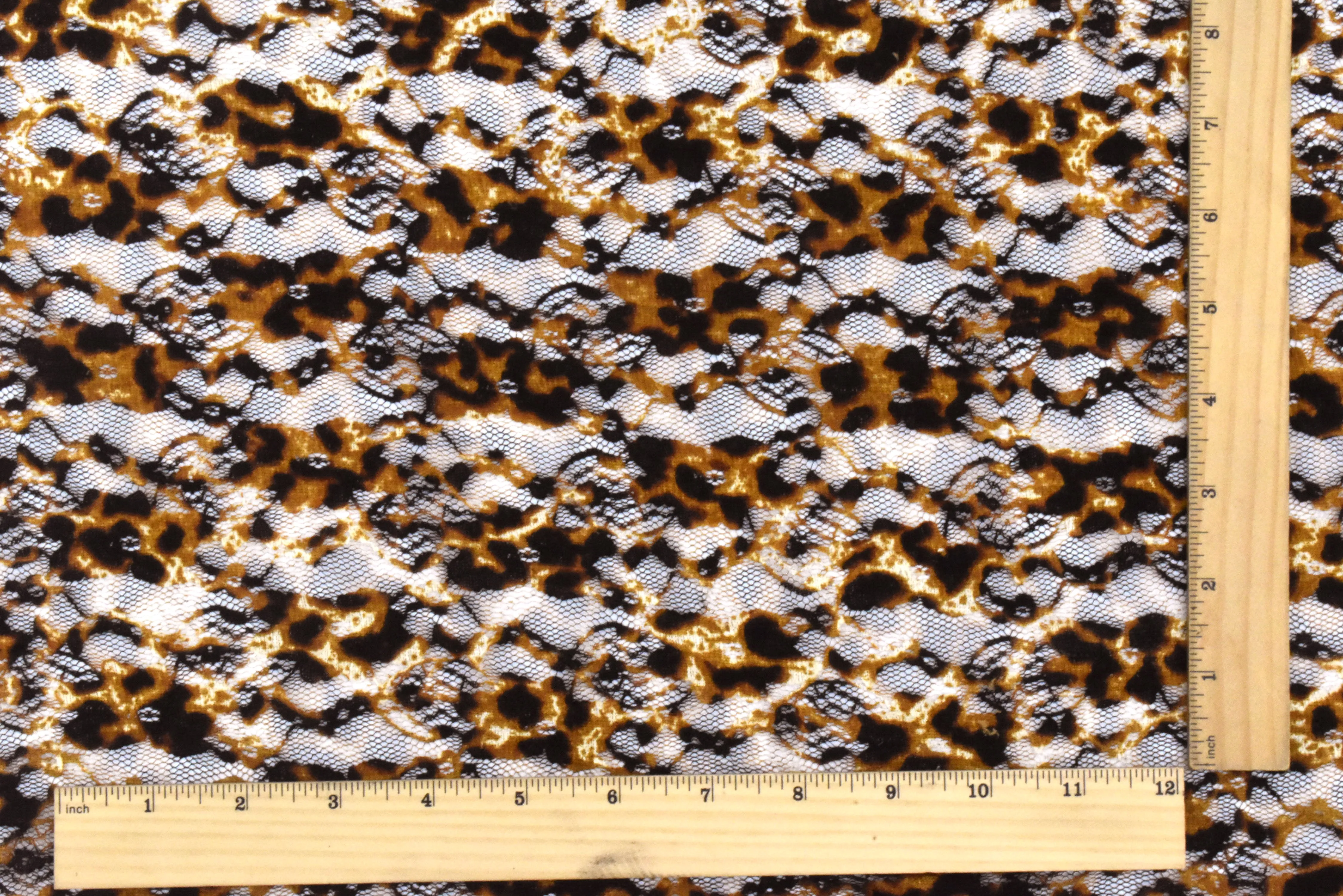 Black-Brown-Multi Cheetah Printed Stretch Mesh Lace Knit Fabric