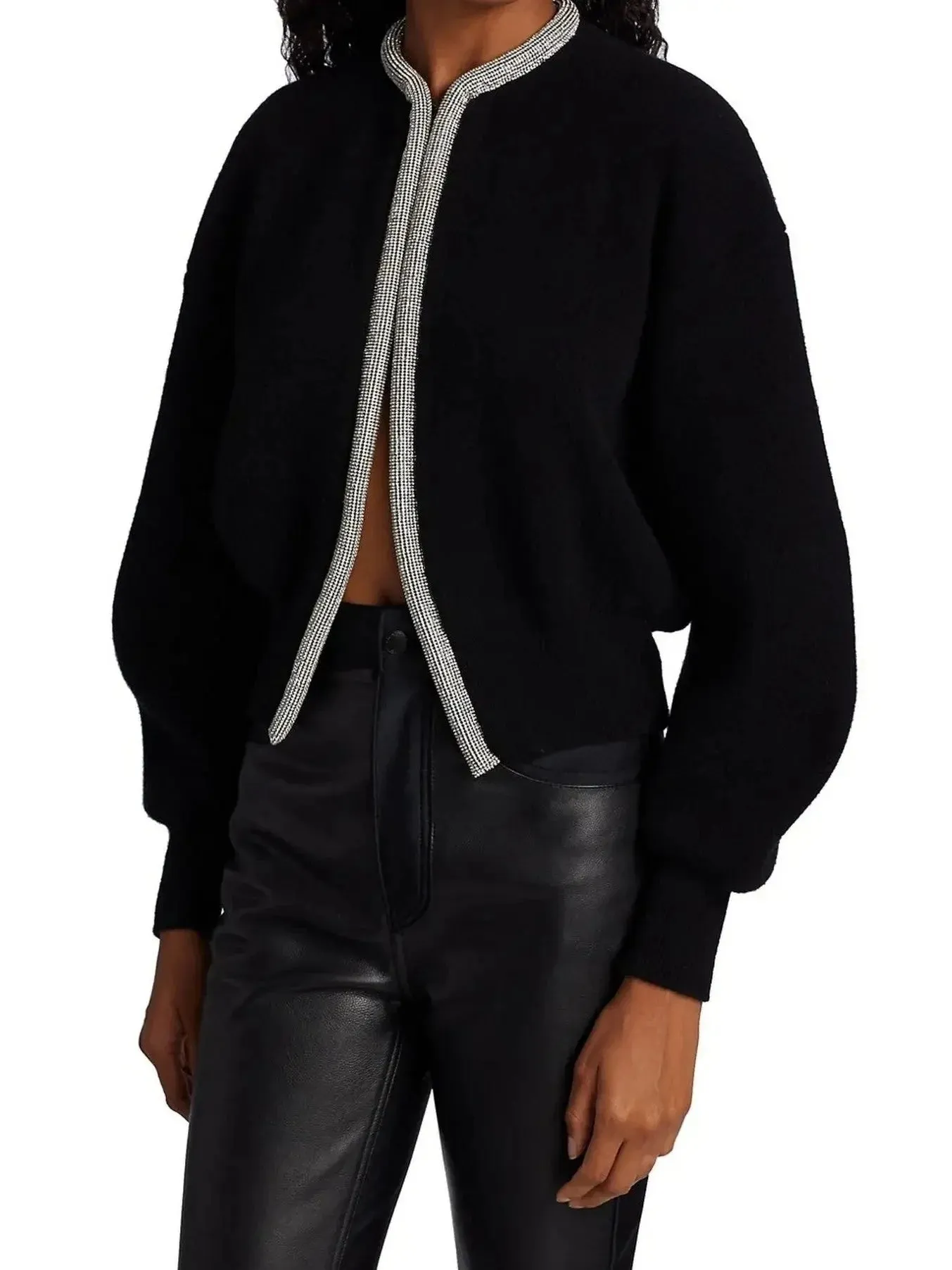Black Crystal-Trim Cropped Cardigan