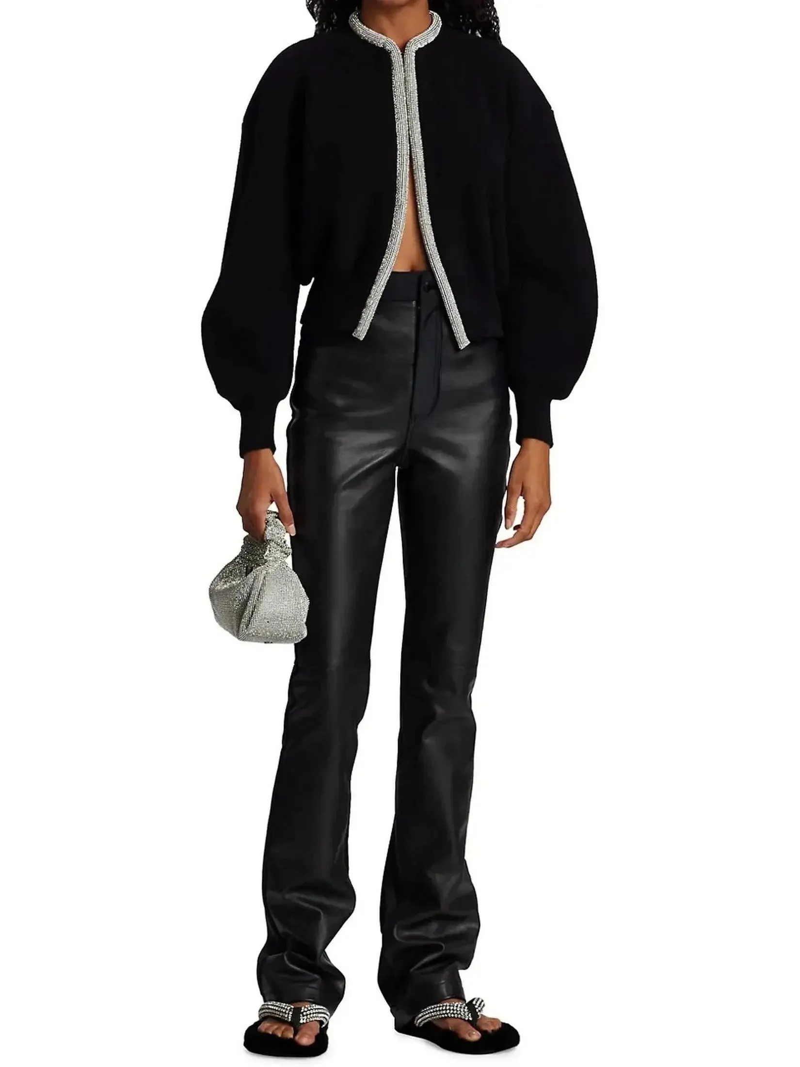 Black Crystal-Trim Cropped Cardigan