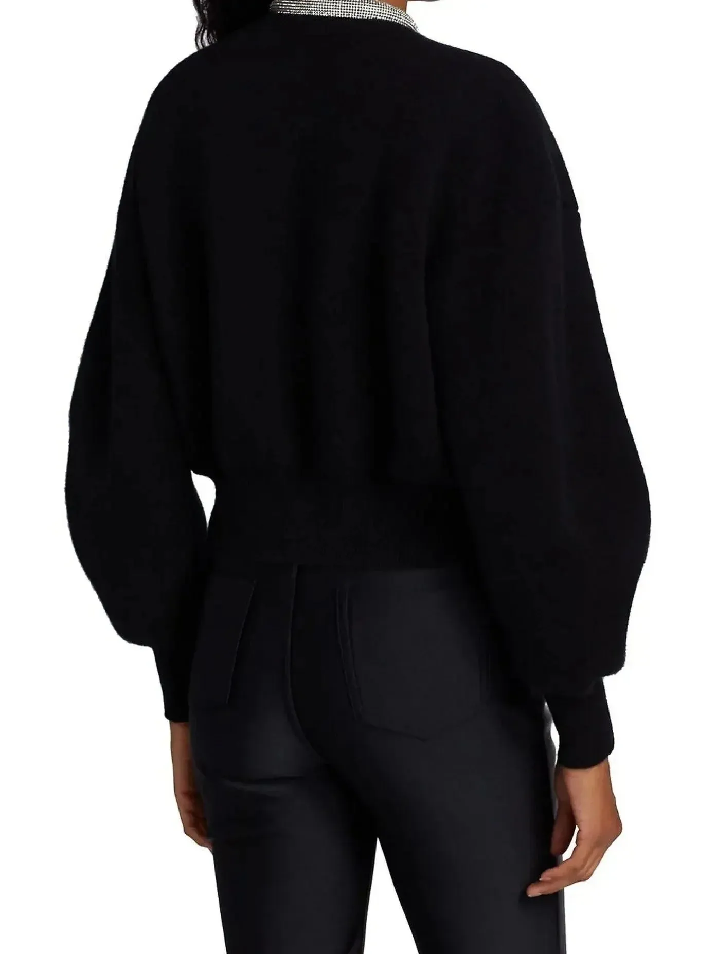 Black Crystal-Trim Cropped Cardigan