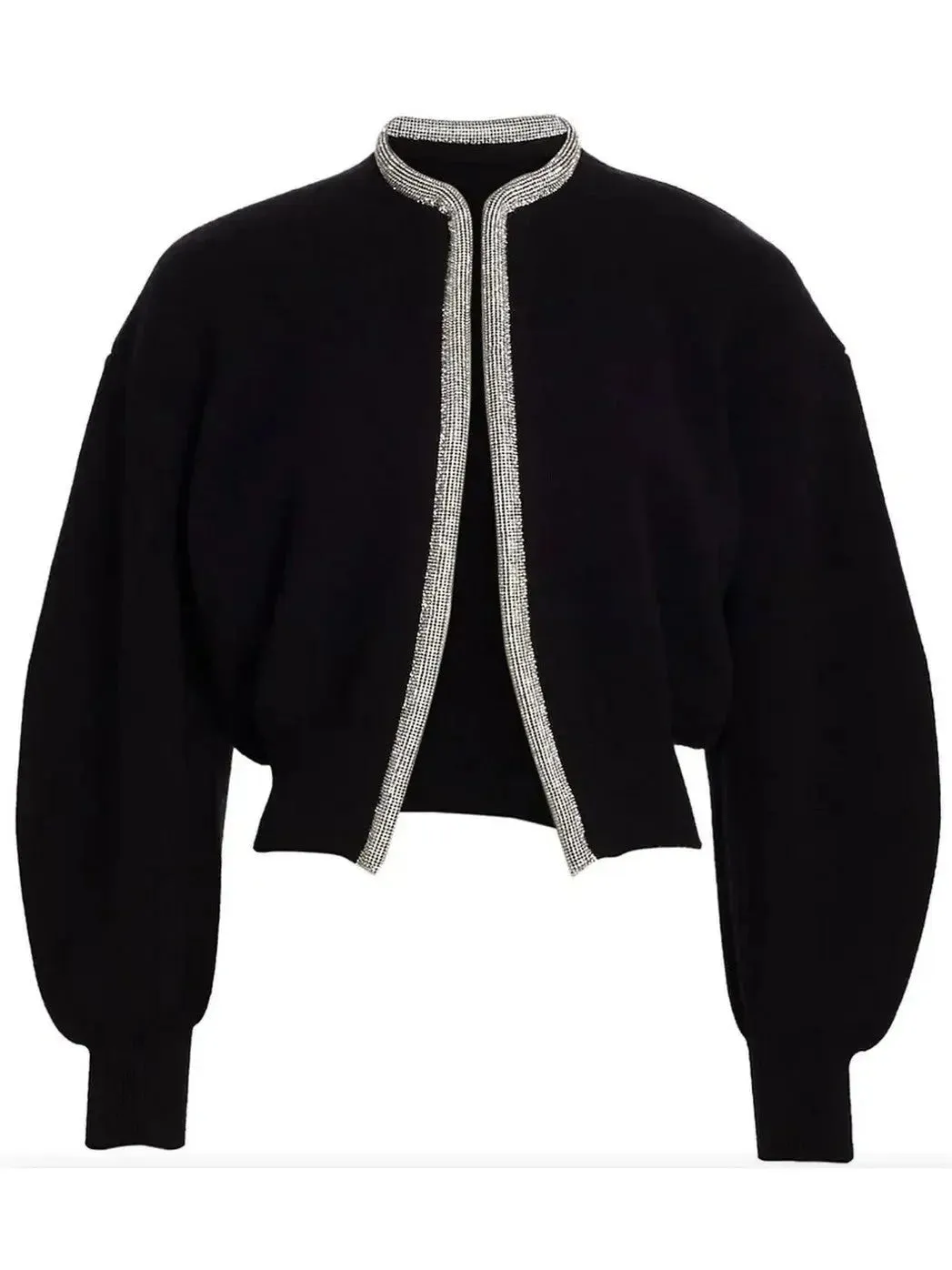 Black Crystal-Trim Cropped Cardigan