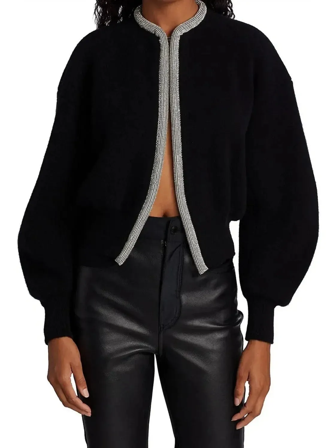 Black Crystal-Trim Cropped Cardigan