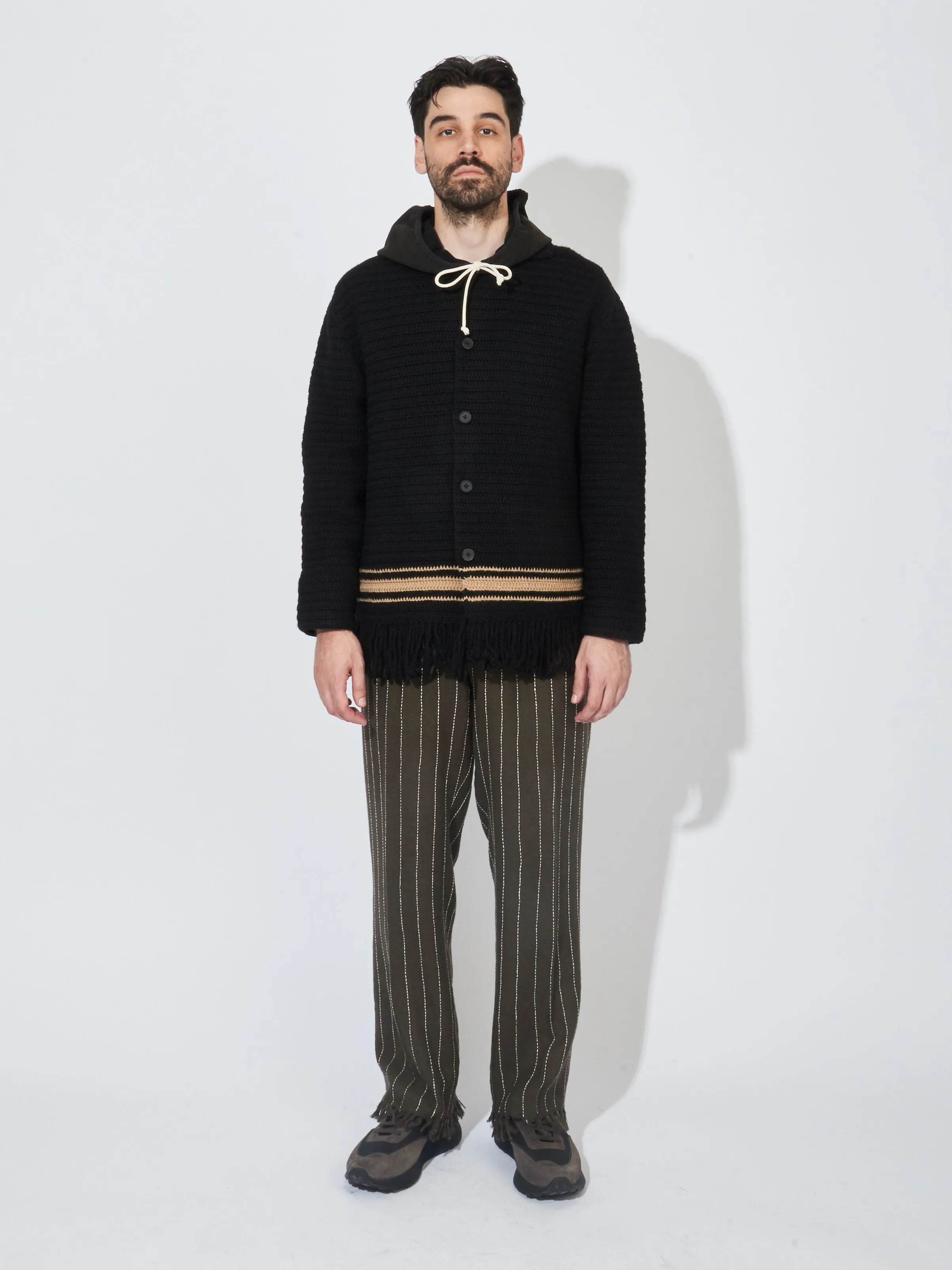 Black/Cream Braided Fringe Shirt
