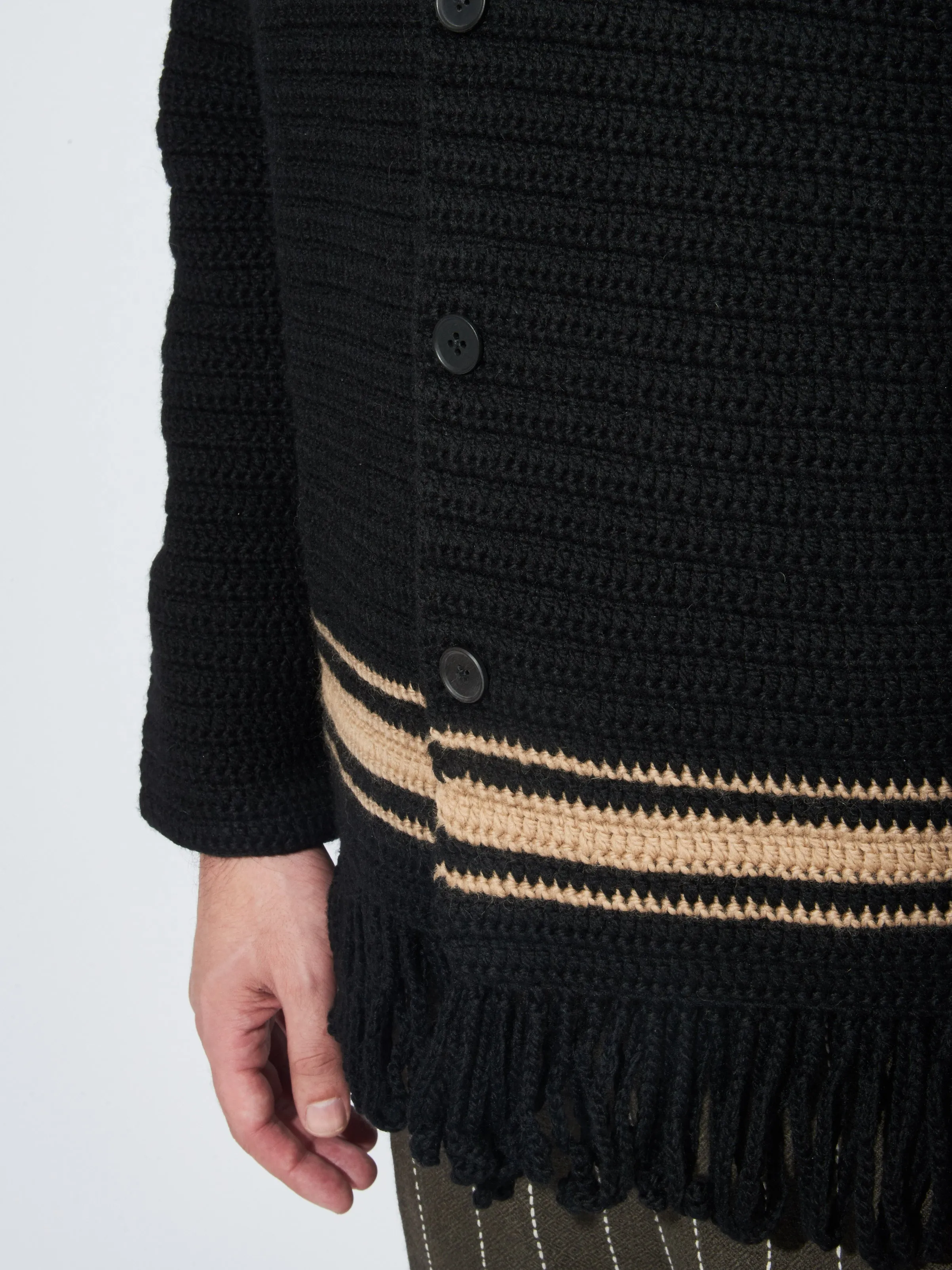 Black/Cream Braided Fringe Shirt