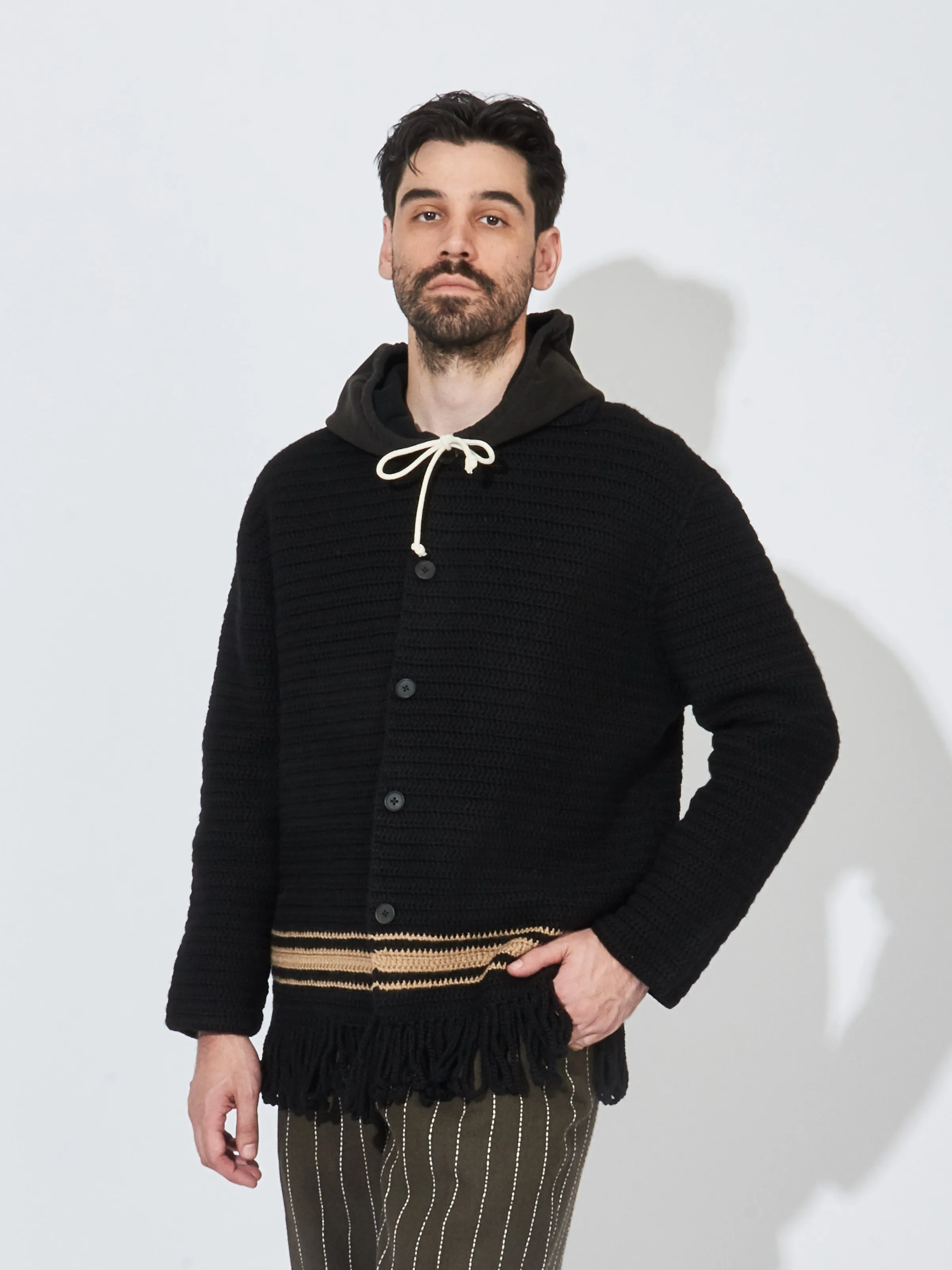 Black/Cream Braided Fringe Shirt