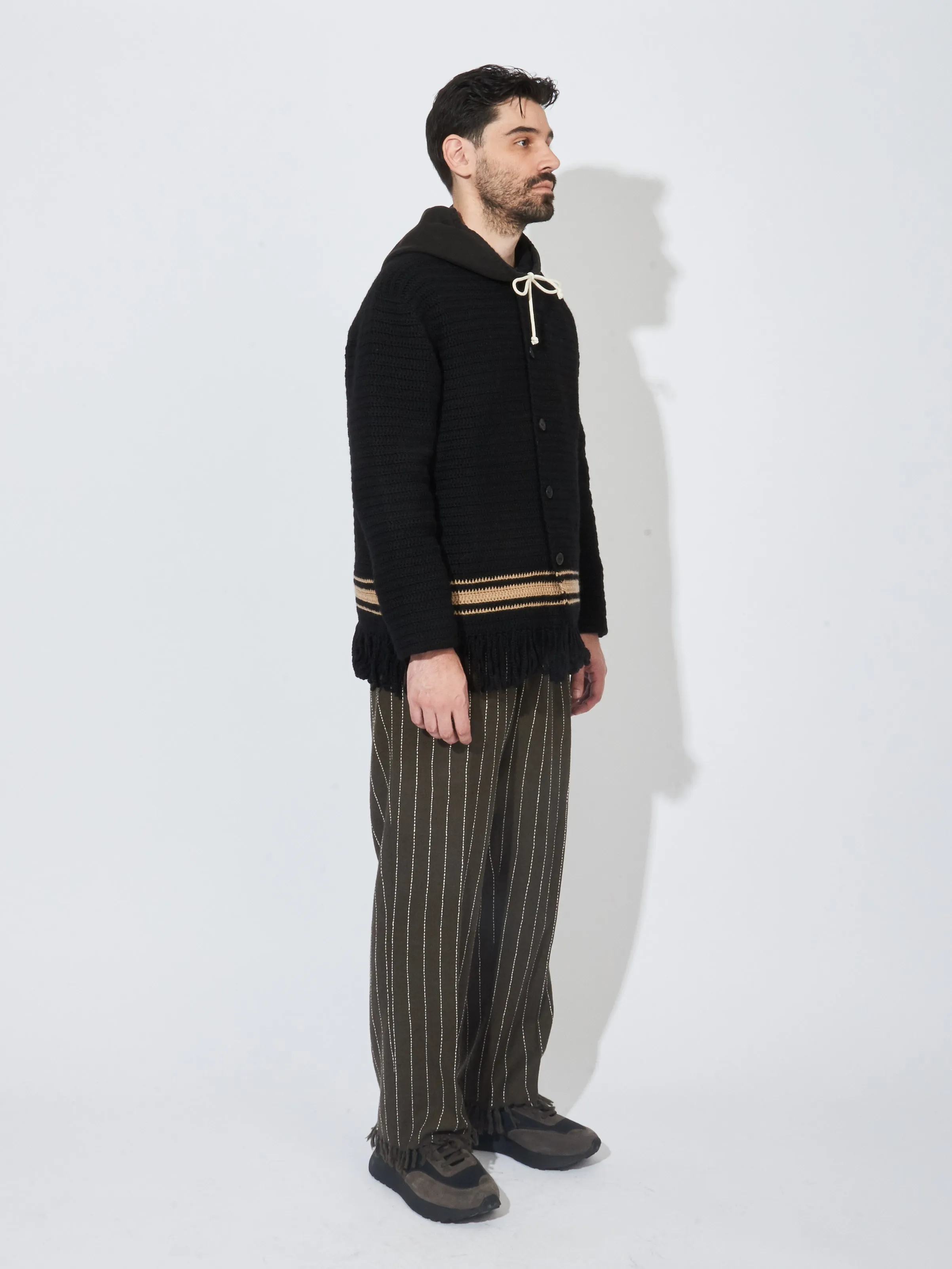 Black/Cream Braided Fringe Shirt
