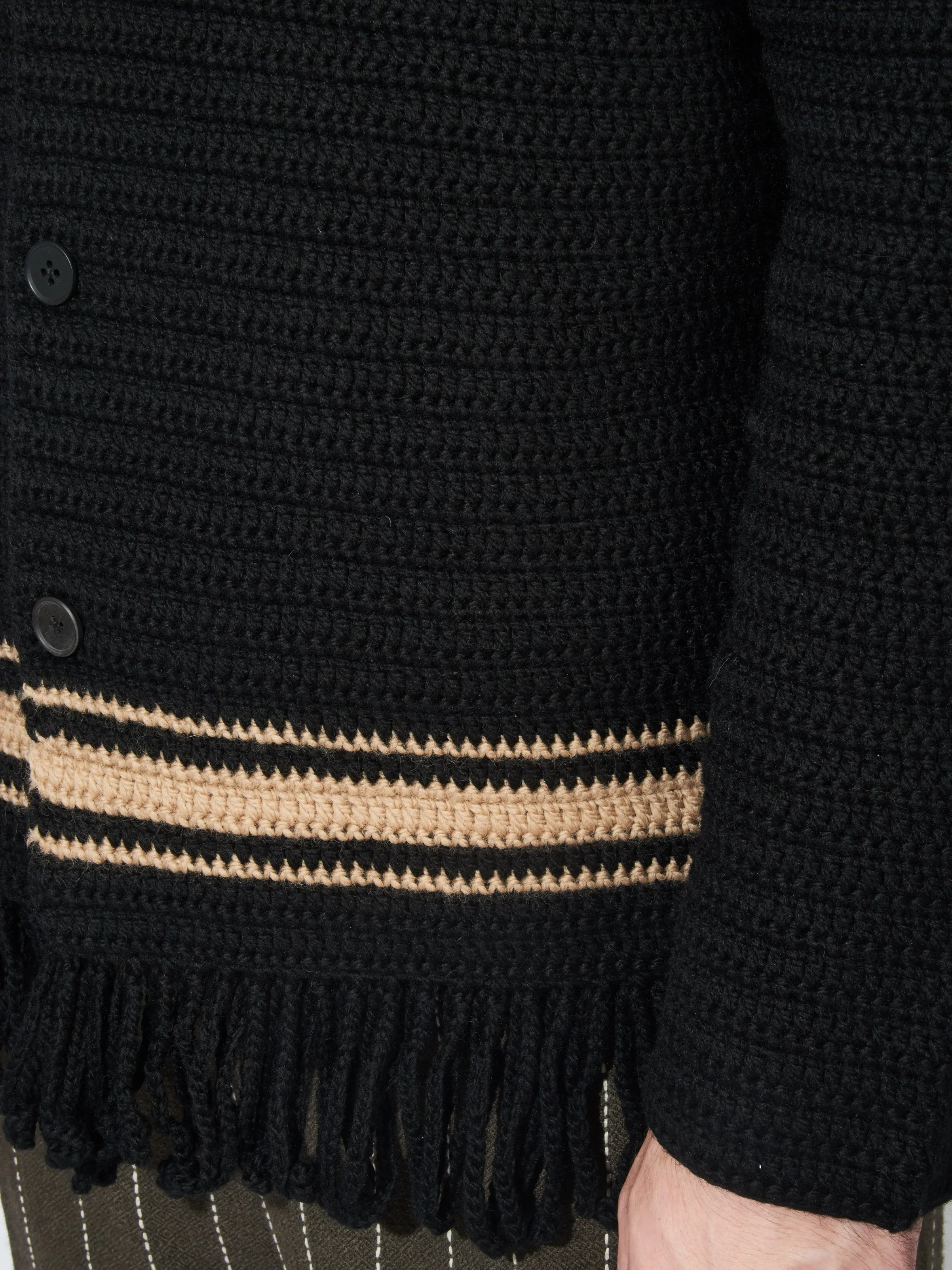 Black/Cream Braided Fringe Shirt
