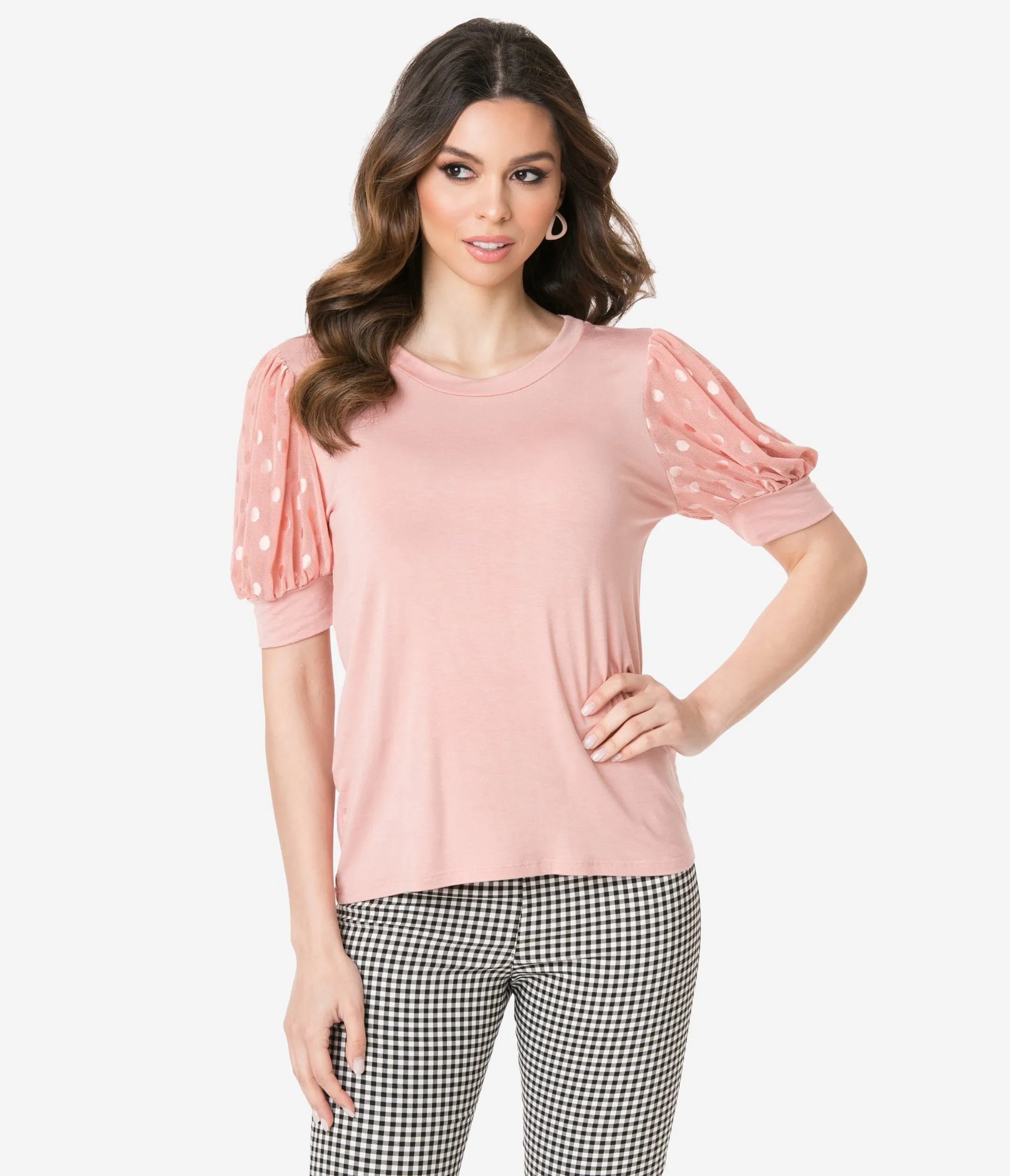 Blush Top Swiss Dot Puff Sleeve Blouse