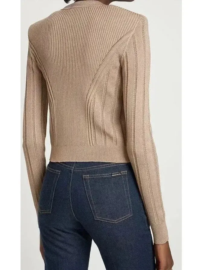 Button Embellished Knitted Cardigan in Beige