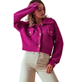 Cozy Popcorn Knit Buttoned Cardigan - Jam