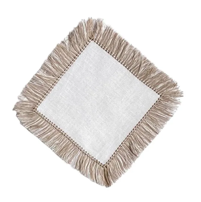 Custom Embroidered, Personalized, Monogrammed Fringe Linen Cocktail Napkin Set of 4