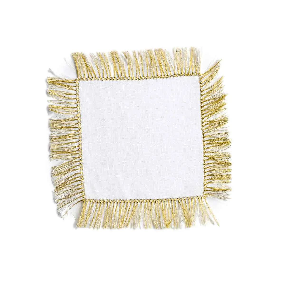 Custom Embroidered, Personalized, Monogrammed Fringe Linen Cocktail Napkin Set of 4
