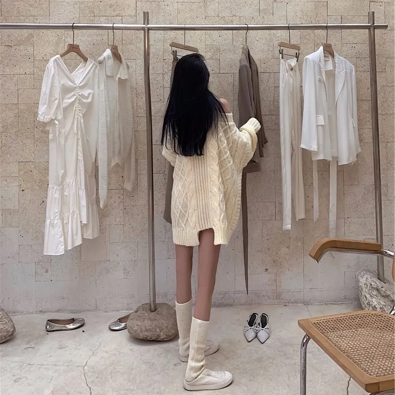 deanwangkt Autumn Winter Korean Style Women Turtleneck Knitted Sweaters Fashion Wild Knitwear Outwear Female Sexy Off Shoulder Pullovers