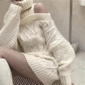 deanwangkt Autumn Winter Korean Style Women Turtleneck Knitted Sweaters Fashion Wild Knitwear Outwear Female Sexy Off Shoulder Pullovers