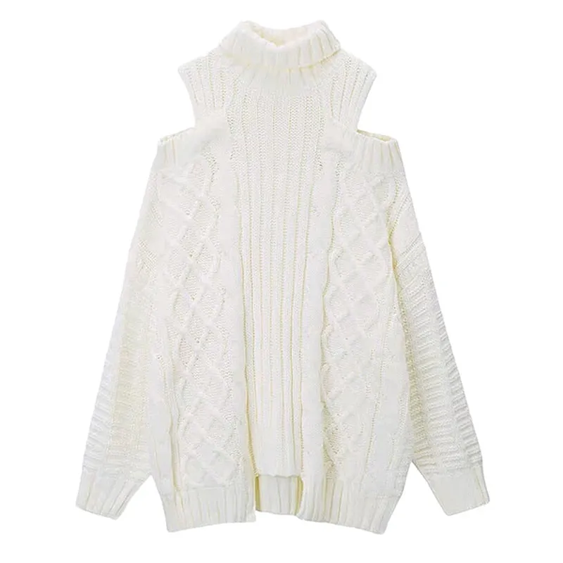 deanwangkt Autumn Winter Korean Style Women Turtleneck Knitted Sweaters Fashion Wild Knitwear Outwear Female Sexy Off Shoulder Pullovers