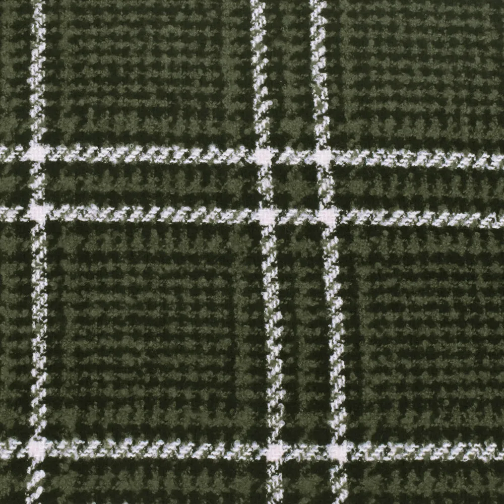 Deep Olive-Black-Pink Boucle Plaid Poly-Wool Twill Woven Jacketing Fabric