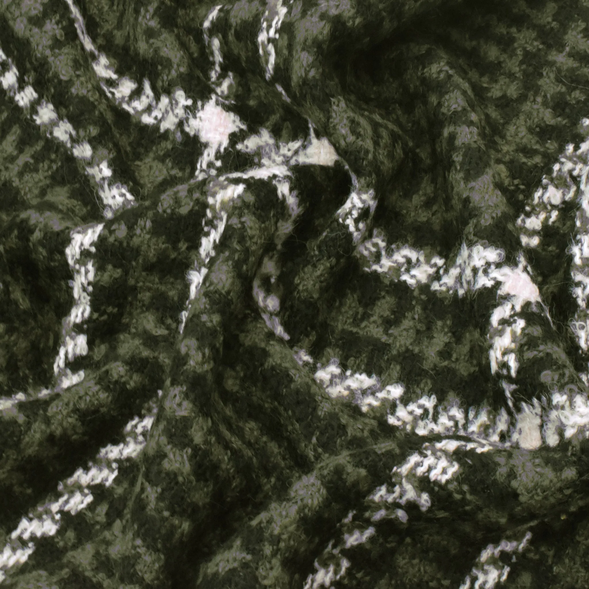 Deep Olive-Black-Pink Boucle Plaid Poly-Wool Twill Woven Jacketing Fabric