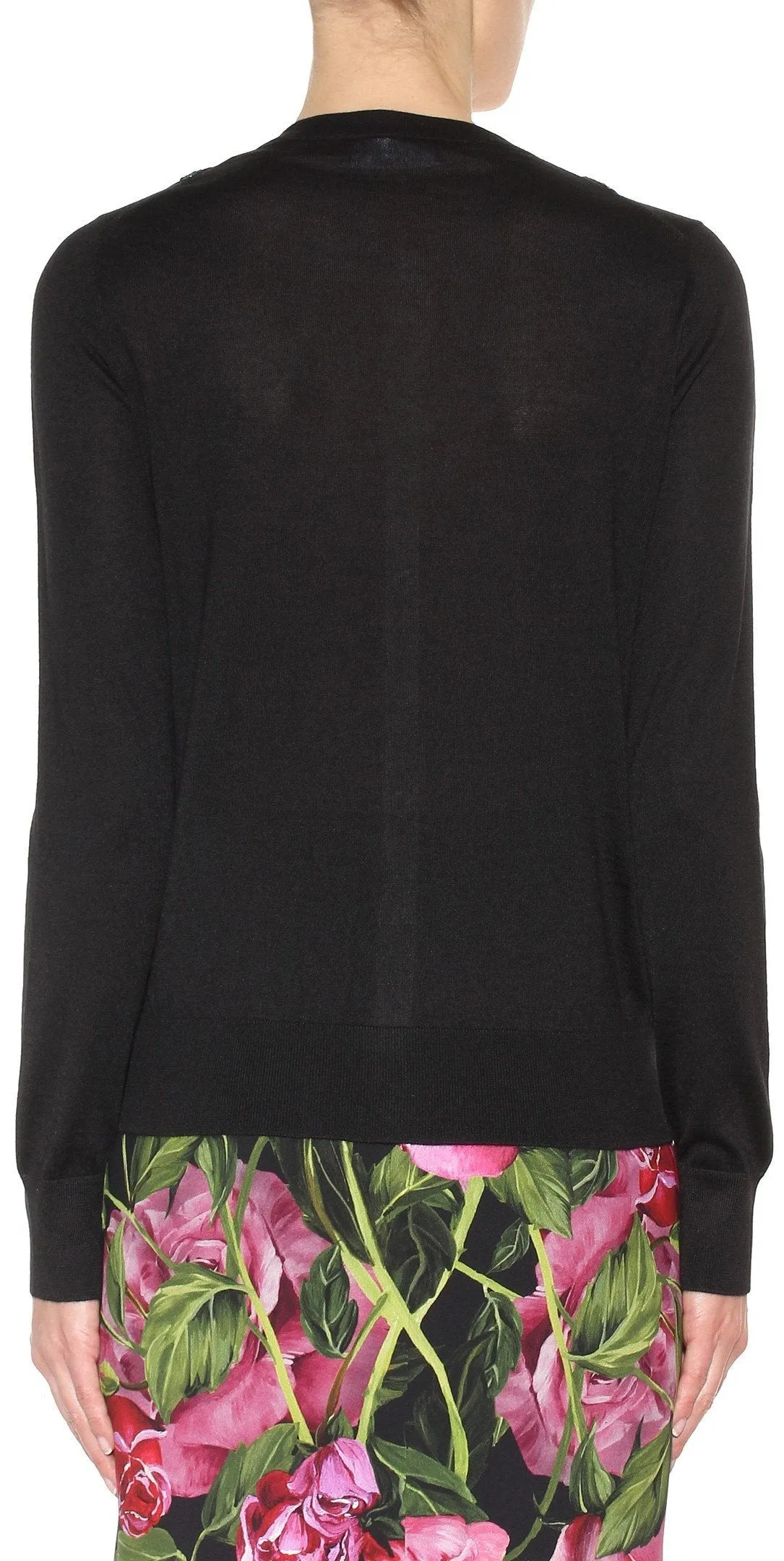 Embellished Rose Cardigan Sweater, Black
