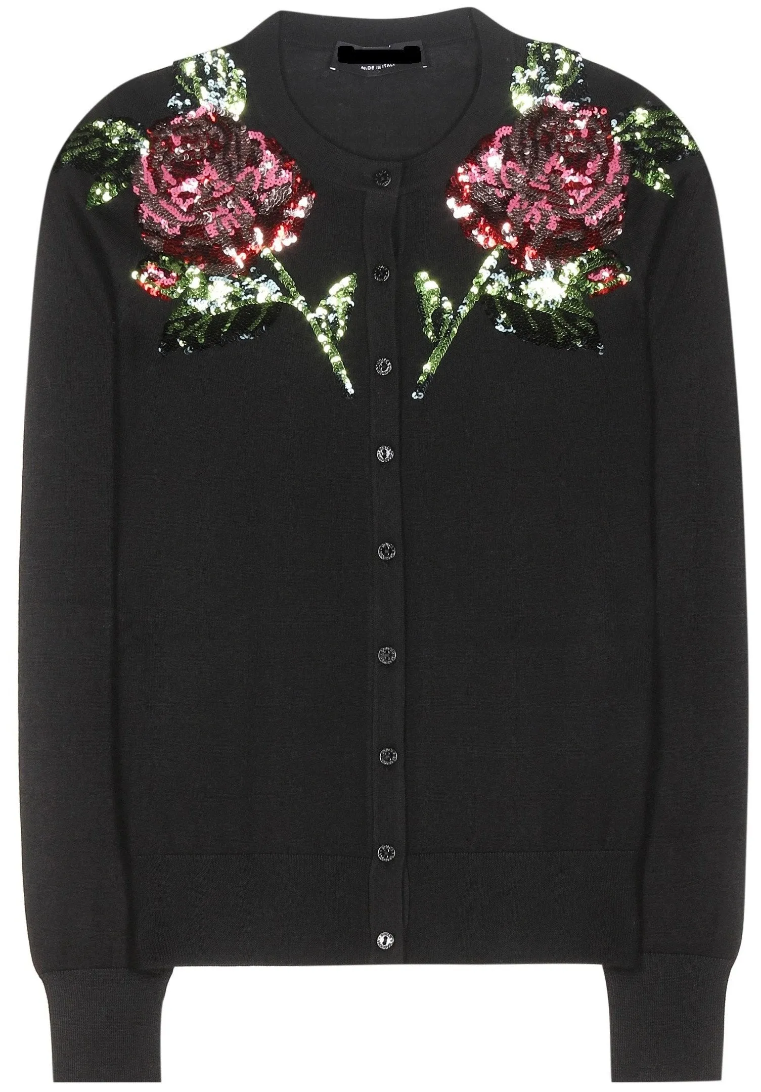 Embellished Rose Cardigan Sweater, Black