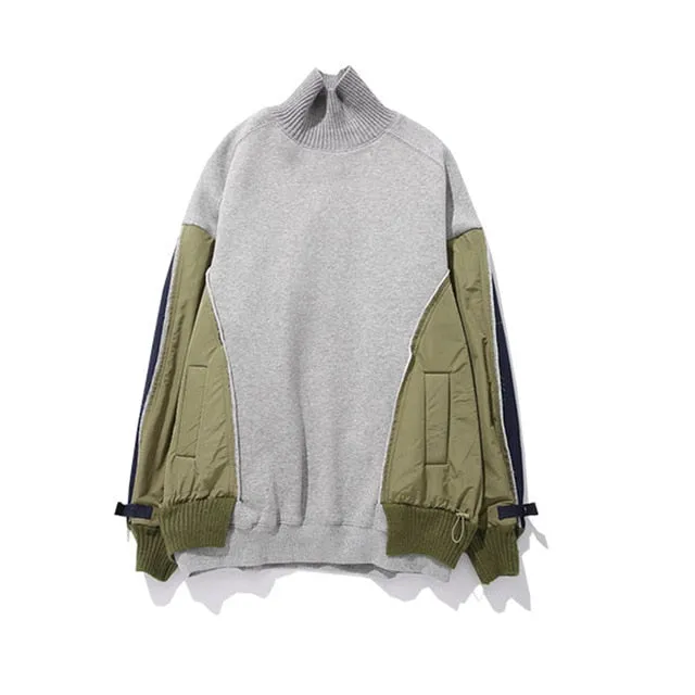 Hit Color Patchwork Loose Turtleneck Casual Sweatshirt