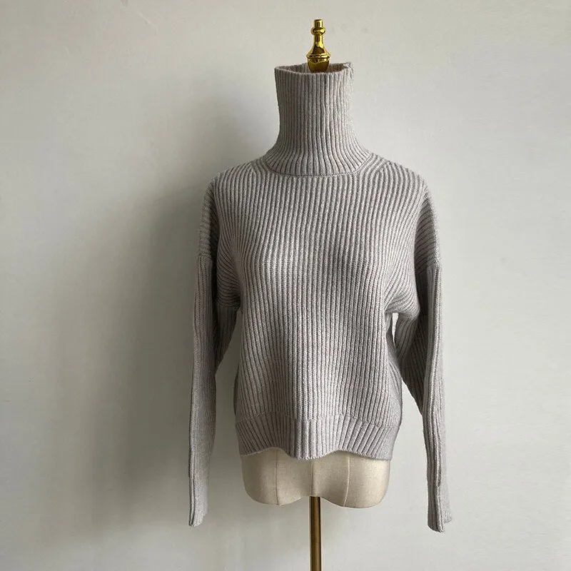 Joskaa Blue Turtleneck Sweaters for Women Fall Winter 2024 New Pullovers Short Knitted Loose Korean Top Fashion Casual Jumpers