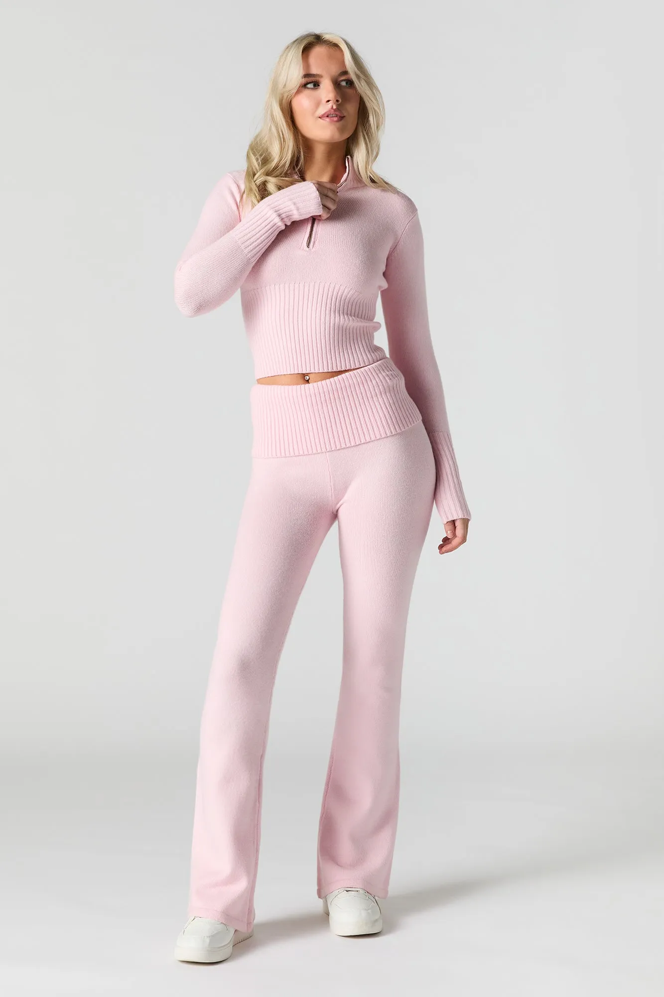 Knit Quarter Zip Turtleneck Sweater