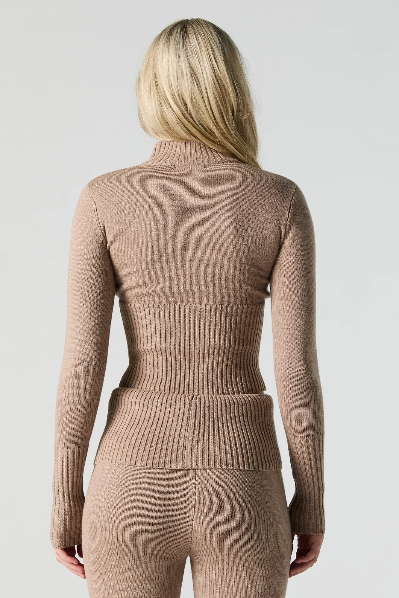 Knit Quarter Zip Turtleneck Sweater