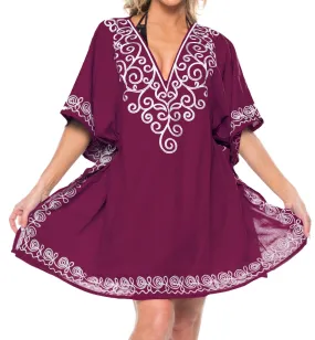 LA LEELA Bikini Swim Beach wear Swimsuit Cover ups Women Caftan Dress Solid OSFM 8-16W [M- 1X] Violet_L382