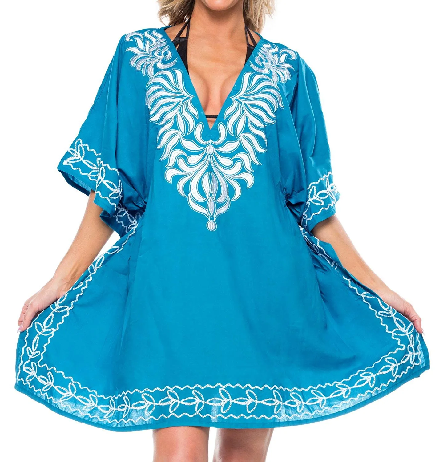 LA LEELA Women's Rayon Beach Cover up Swimsuit Kimono Cardigan with Bohemian Floral Print
