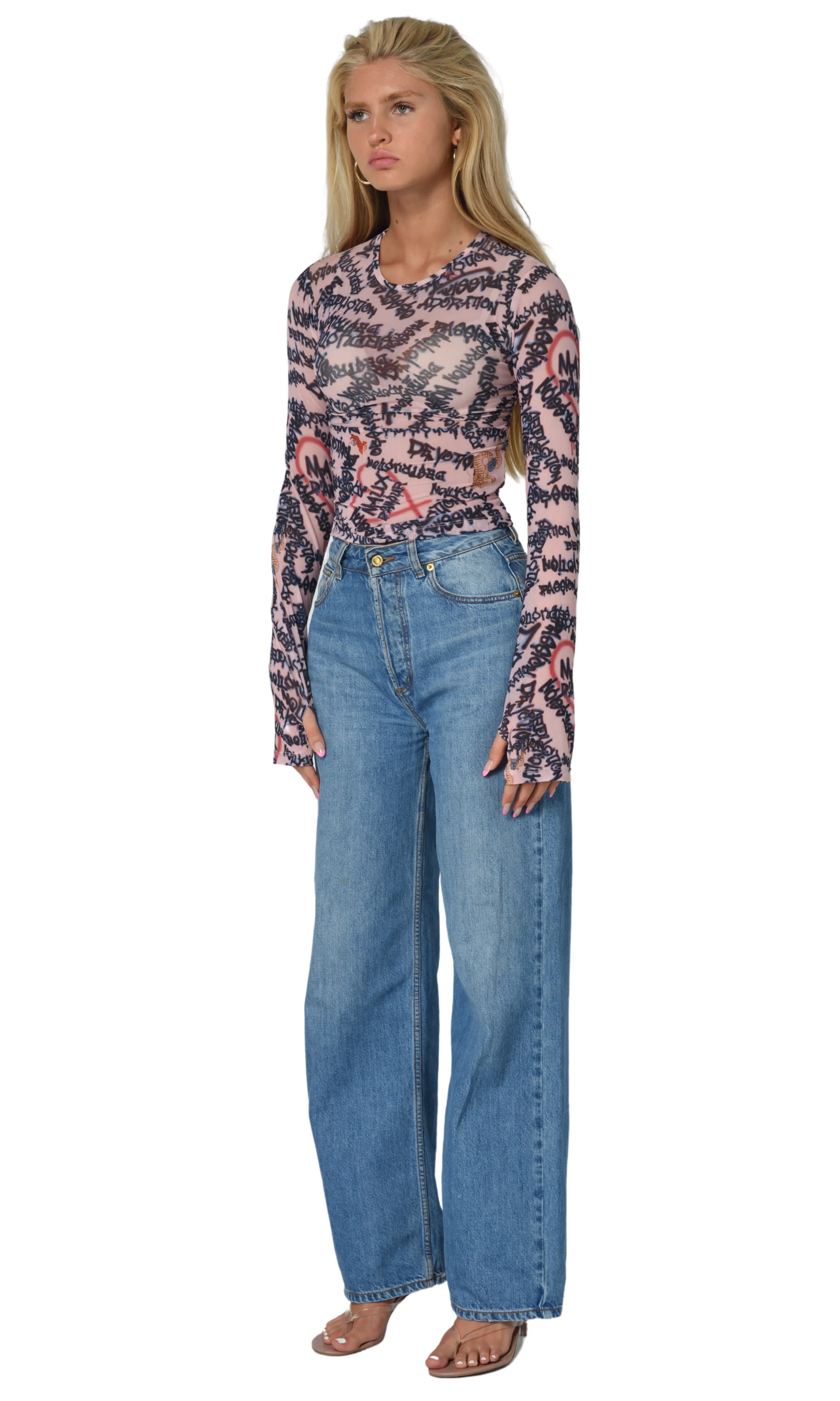 LONG SLEEVE MESH TOP