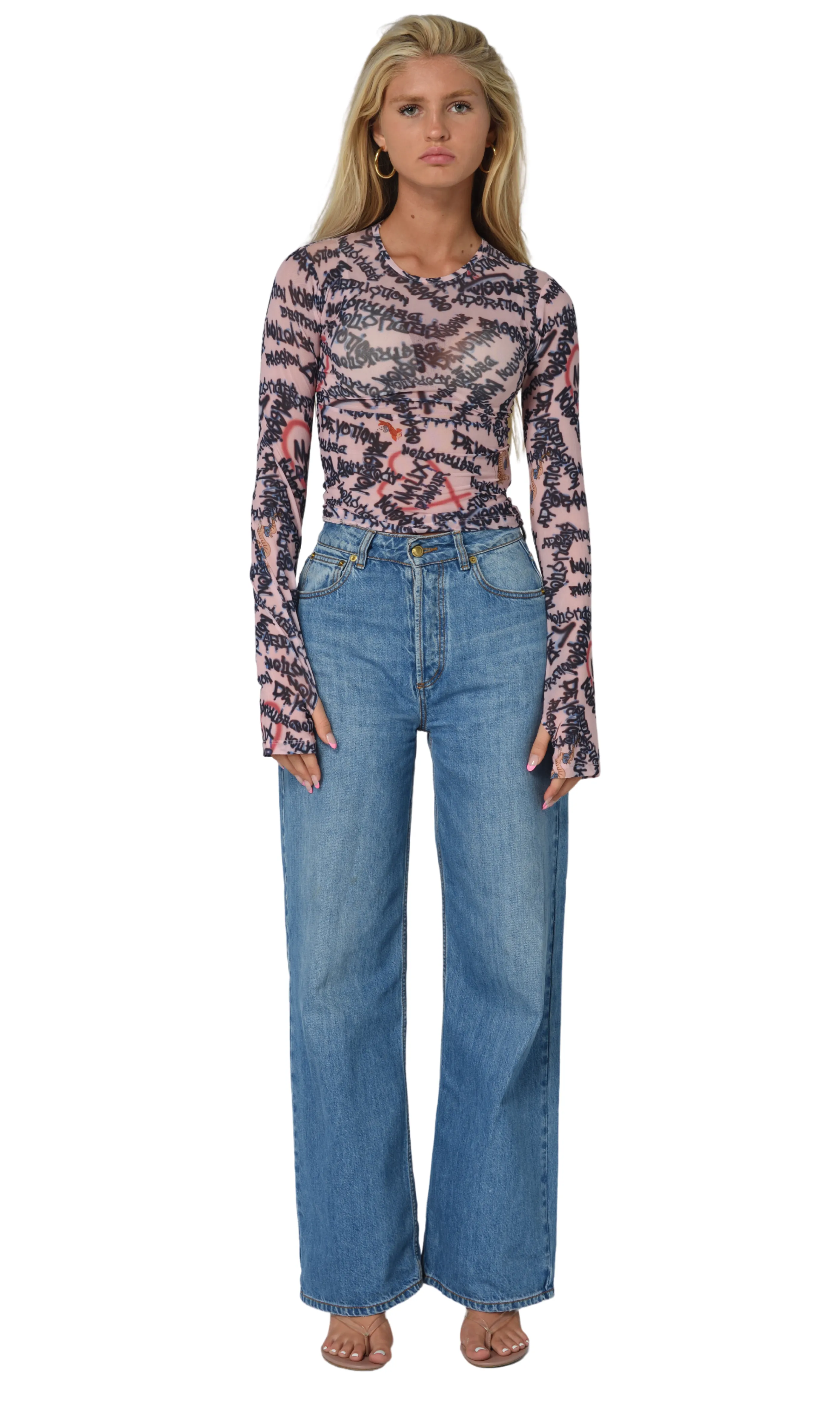 LONG SLEEVE MESH TOP