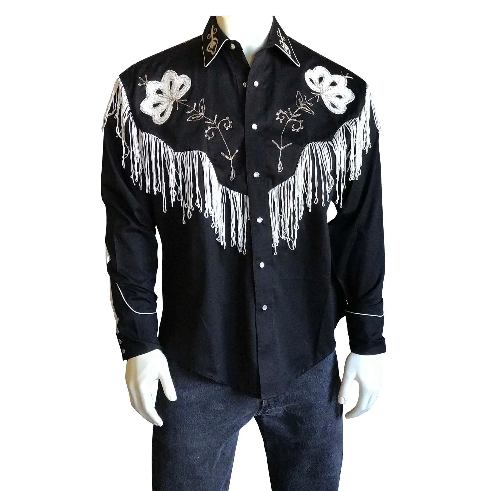 Men's Vintage Western Shirt Collection: Rockmount Fancy Fringe Black
