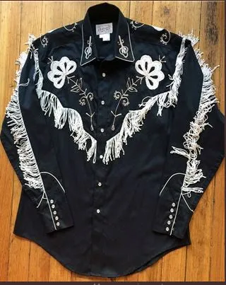 Men's Vintage Western Shirt Collection: Rockmount Fancy Fringe Black