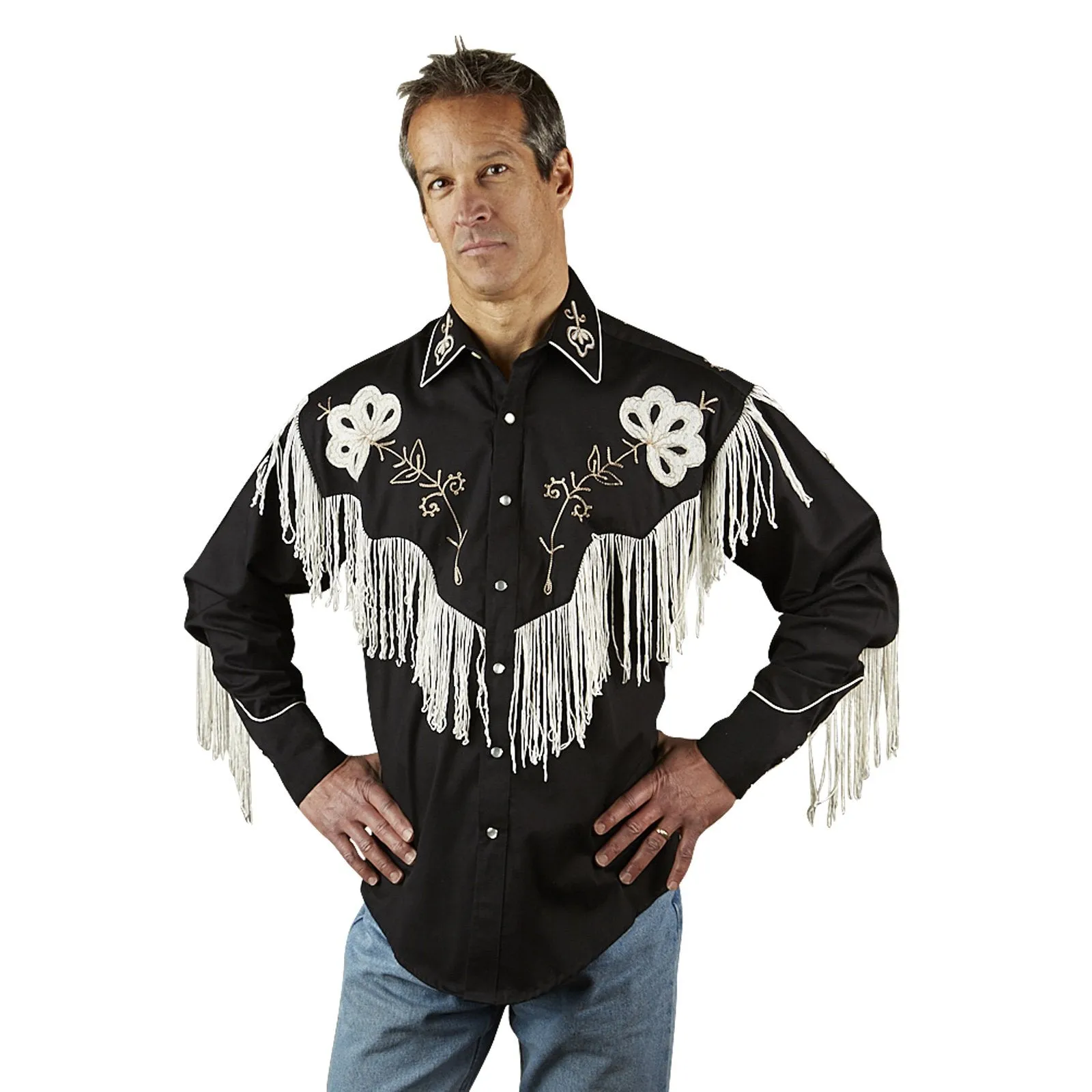 Men's Vintage Western Shirt Collection: Rockmount Fancy Fringe Black