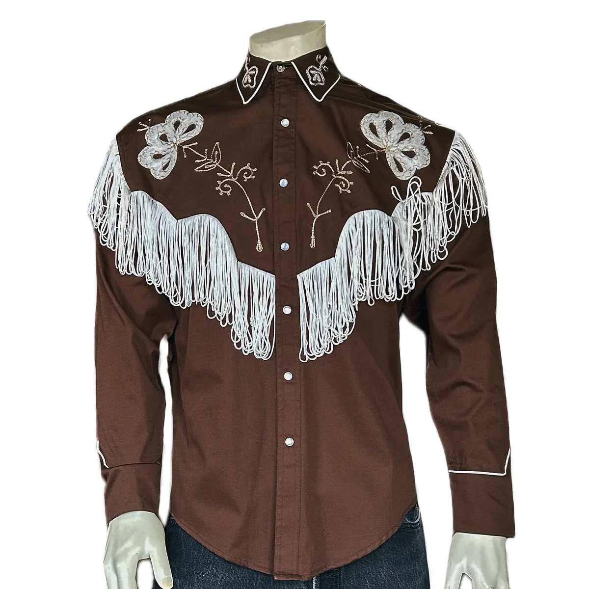 Men's Vintage Western Shirt Collection: Rockmount Fancy Fringe Brown
