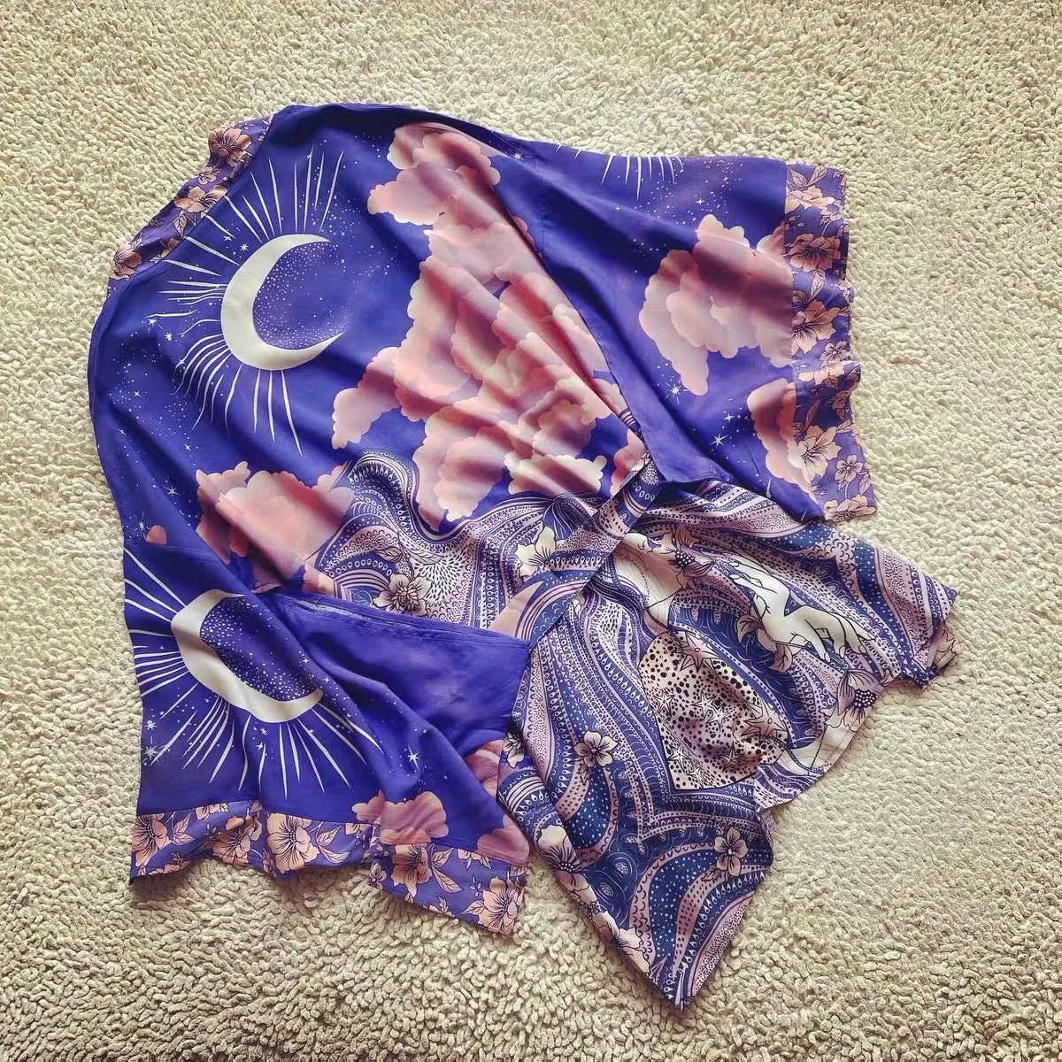 Mystic Blue Moon Starrynight Printed Short Beach Kimono
