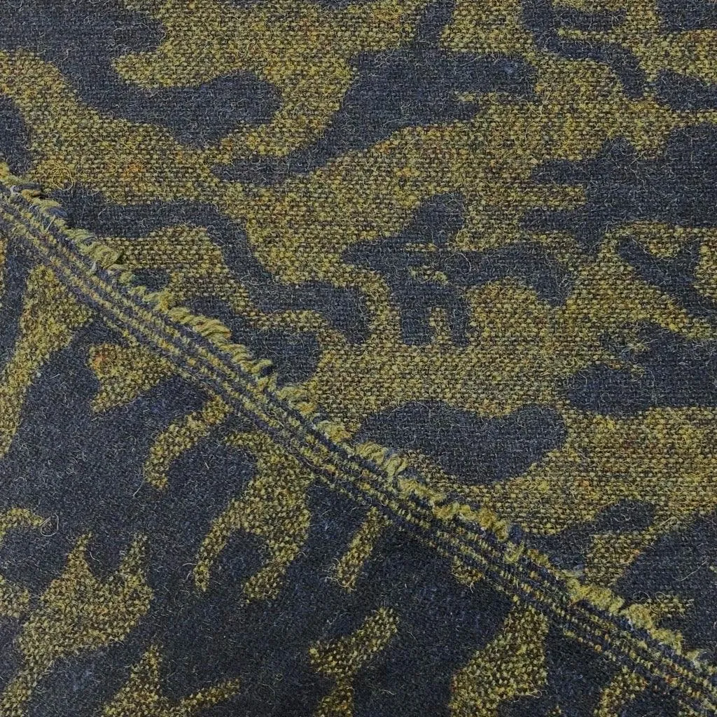 Navy Patterns on Khaki Wool Mix Fabric