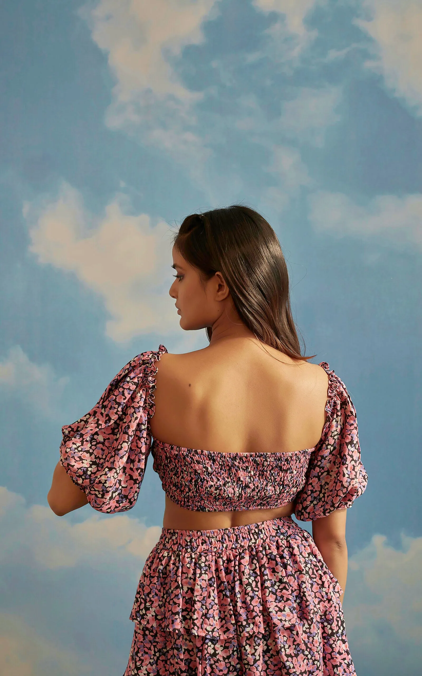 Off Shoulder Puff Sleeves Floral Print Top