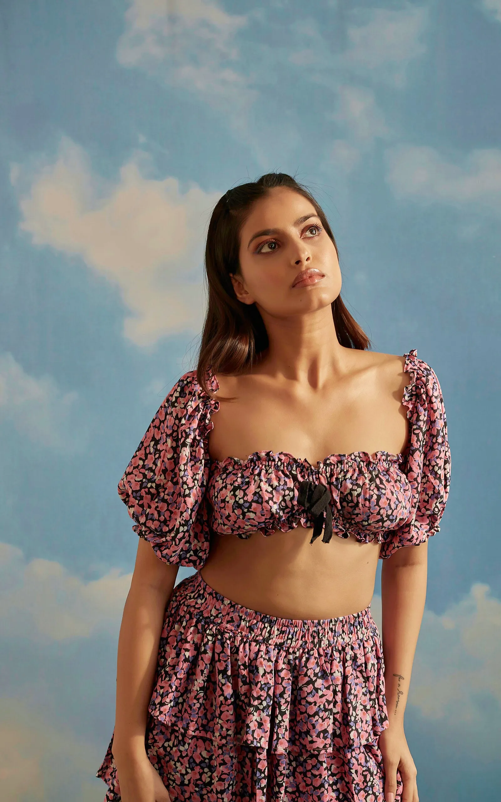Off Shoulder Puff Sleeves Floral Print Top
