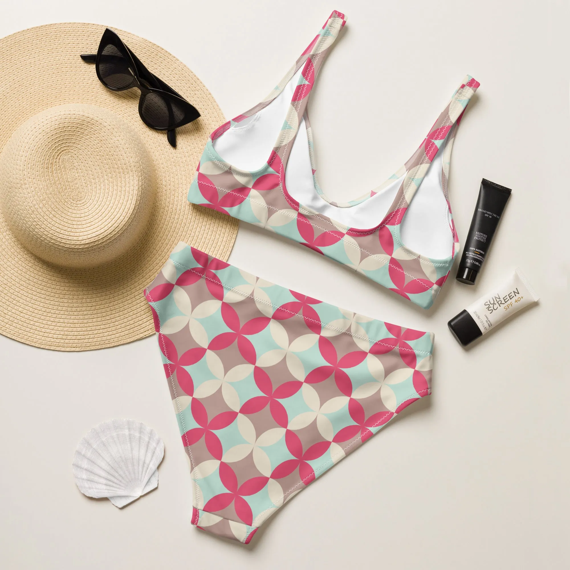 Patterned Pink Recycled high-waisted bikini