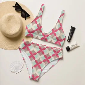 Patterned Pink Recycled high-waisted bikini