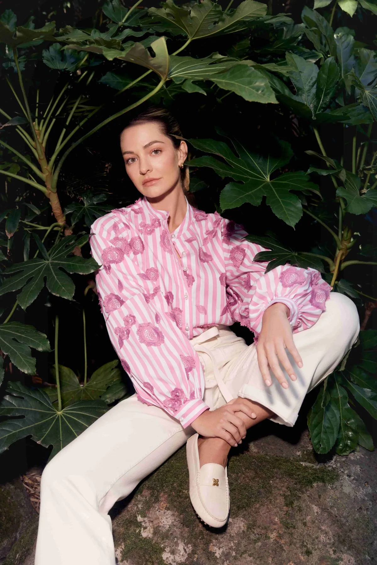Philly Embroidered Shirt - Pink Stripe